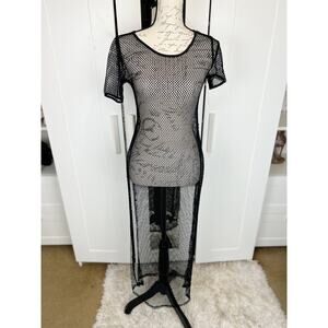 Love Nation NWT Black Sheer Open‎ Knit Swim Cover Up Mesh Net Maxi Dress Size L
